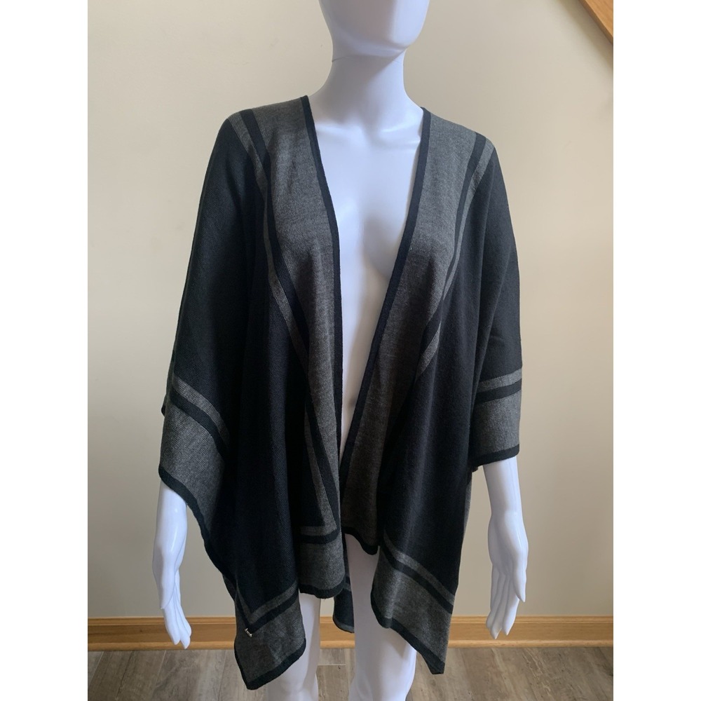 Ralph Lauren Women's Knit Ruana Poncho One Size Fits All Black & Gray - Picture 3 of 16